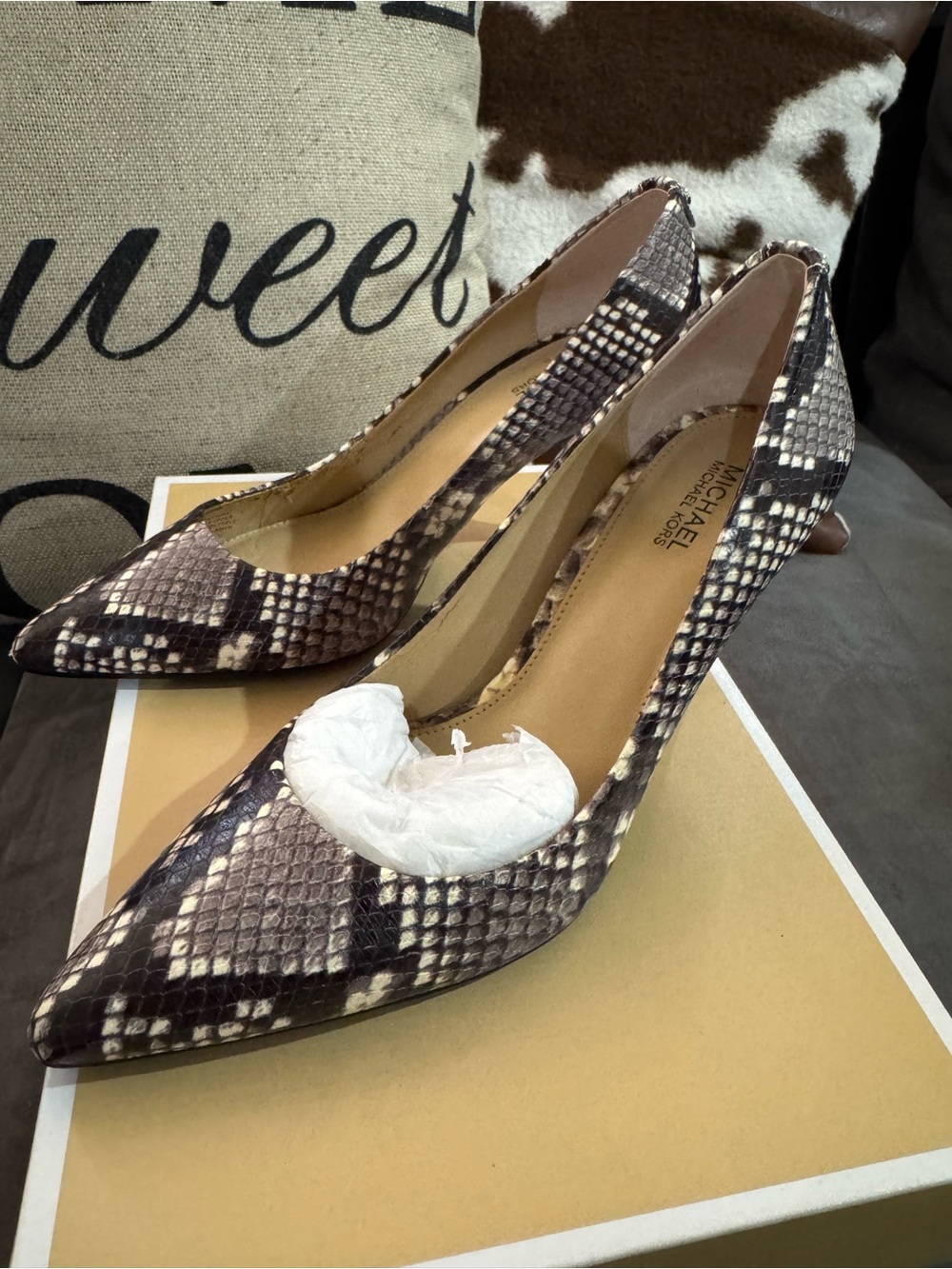 Michael Kors Snake-Print Pointed Toe Pumps in Black